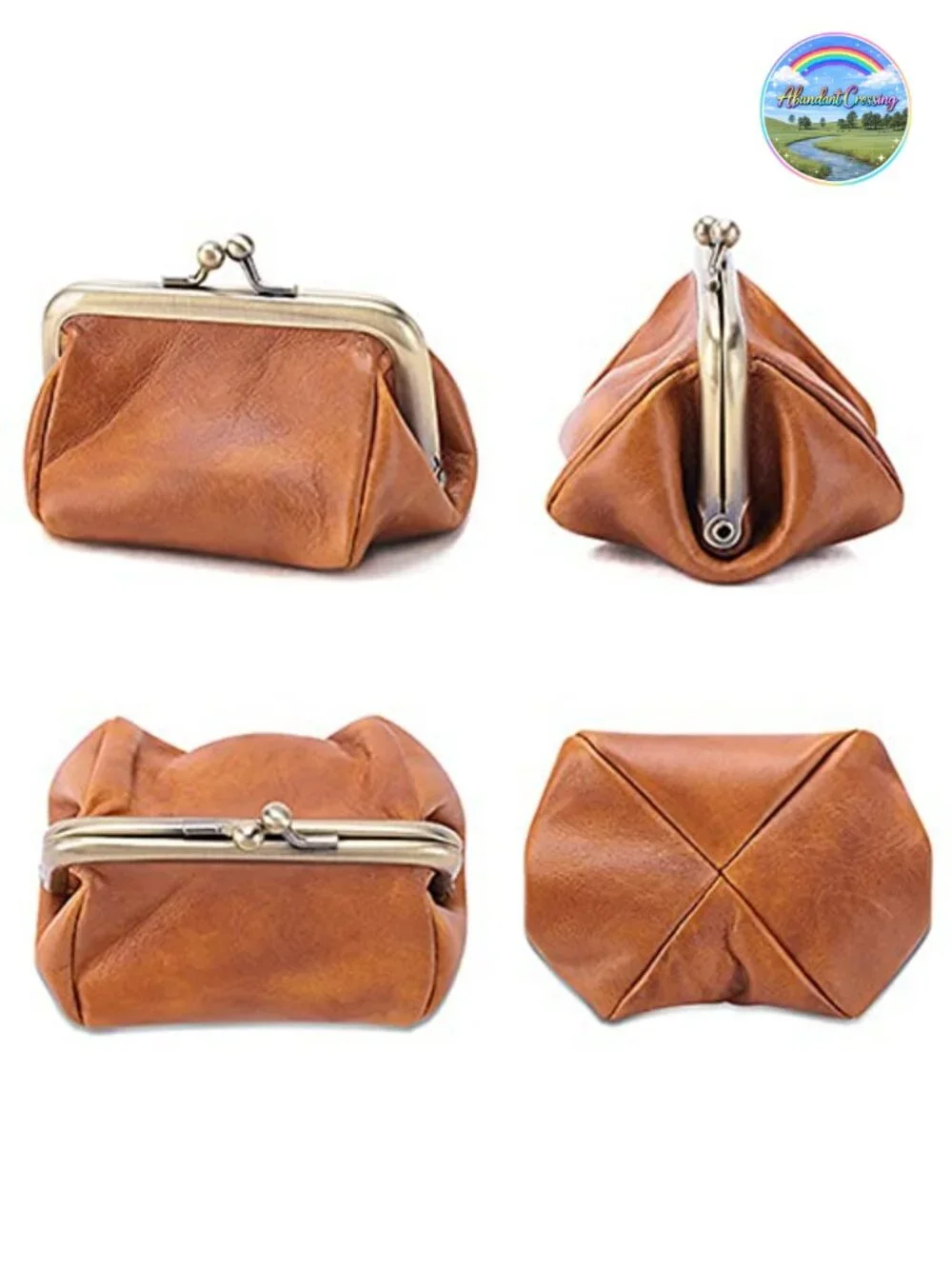 Genuine Leather Kiss Lock Clutch Bag Coin Purse Retro Wristlet